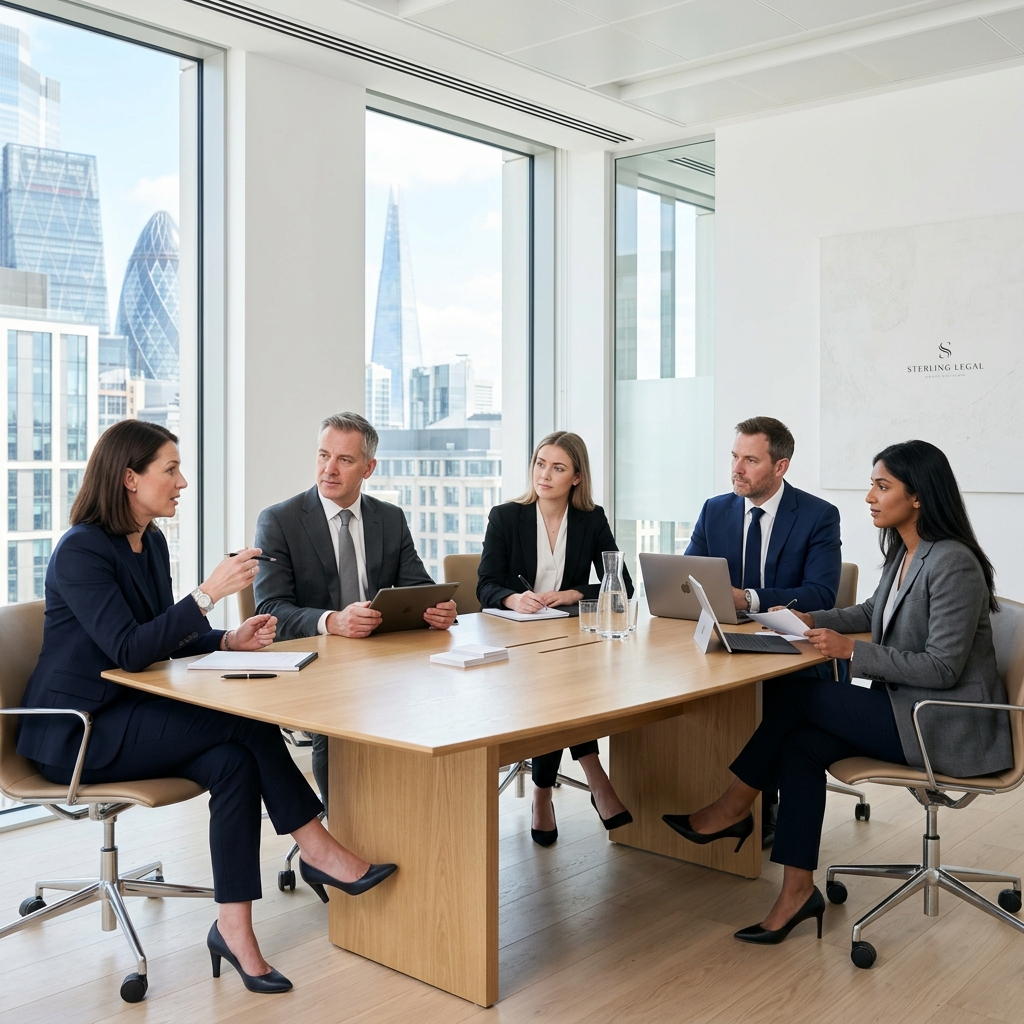 Equipe de advogados em reunião limpa