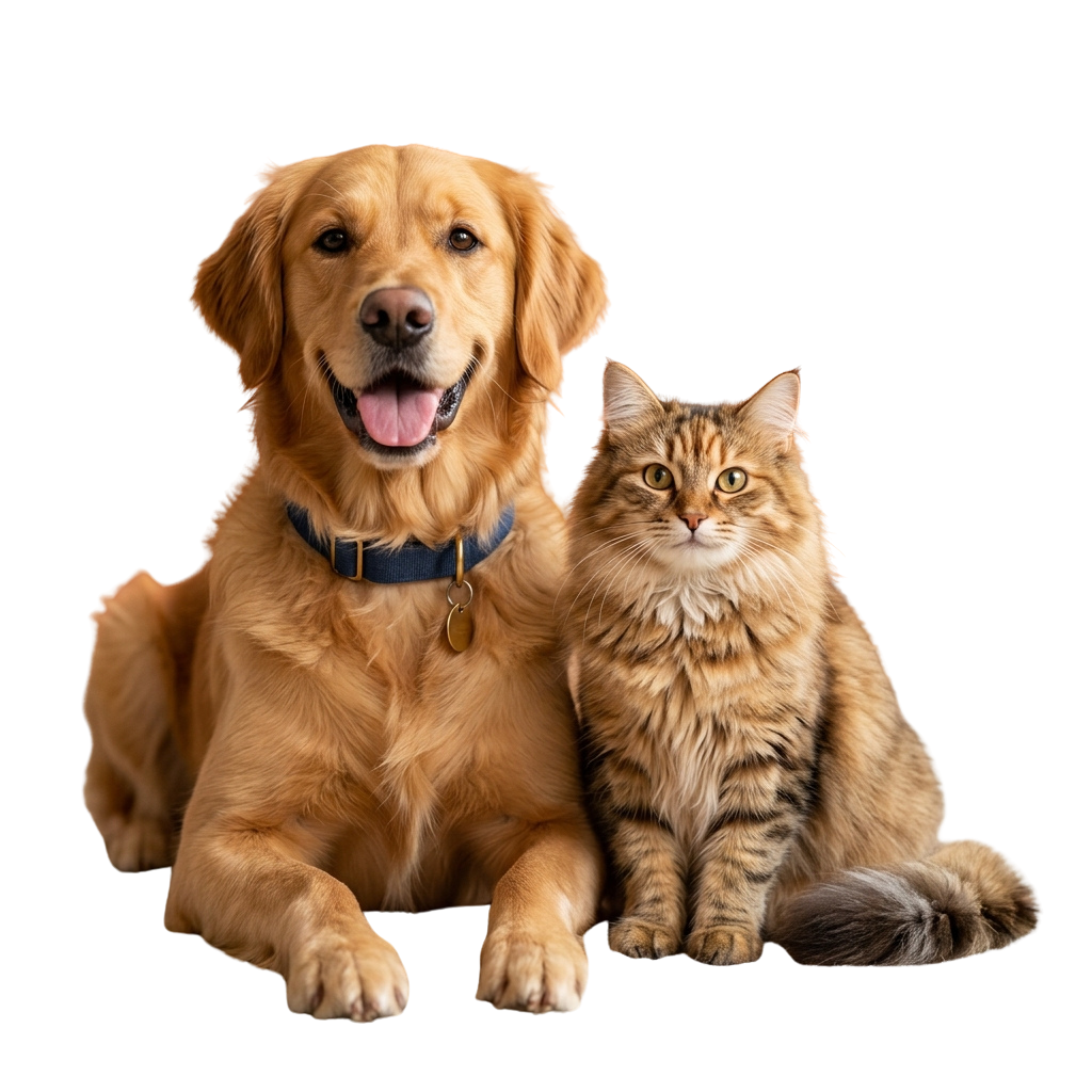 Cachorro Golden Retriever e um gato
